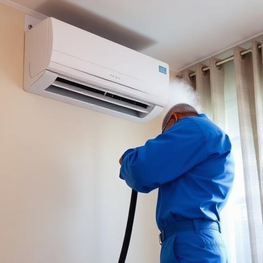 Technician performing Foam-Jet AC deep cleaning service