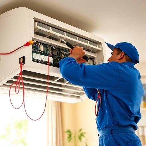 Technician repairing a split air conditioner indoor unit